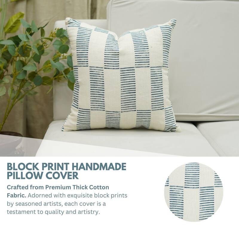 Fabdivine Floral Pillow Cover Heavy Linen Block Print for Living Room Chair Patio Office or Bedroom Decor, Manikarnika