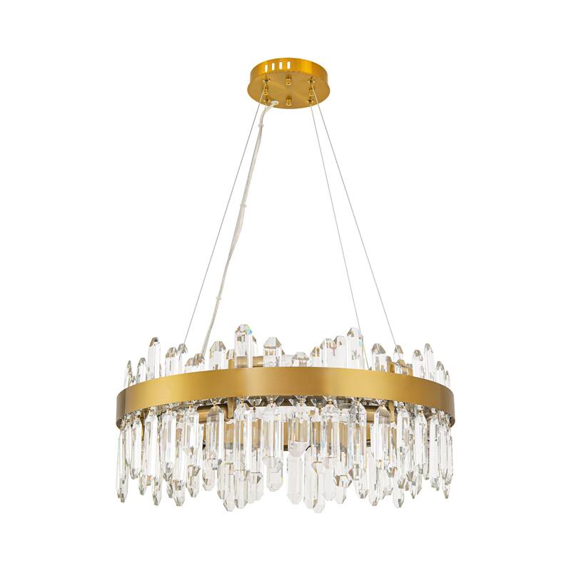 23.6" 12-Light Modern Luxury Gold Dual-Tier Fixture with Crystal Ice Peak Rods, E12 Dimmable for Dining Room