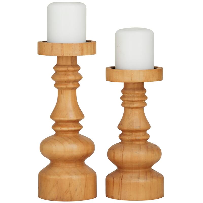 Brown or White Wood Beaded Pillar Candle Holder (Set of 2)
