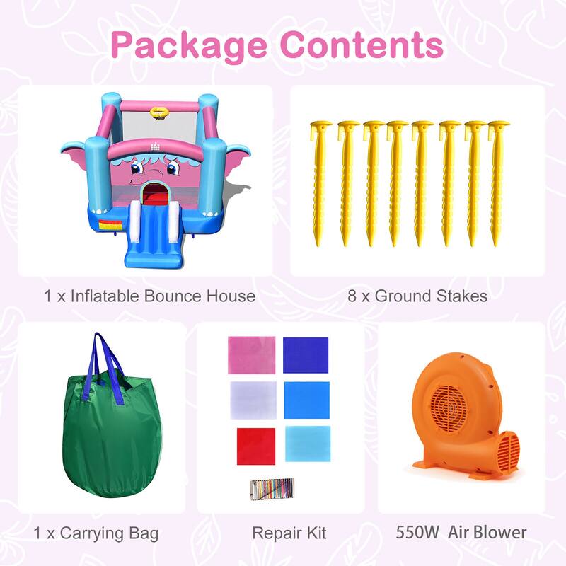 Gymax Inflatable Bounce House 3-in-1 Elephant Theme Inflatable Castle