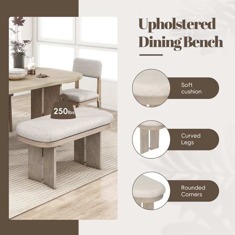 Farmhouse 6-Piece Dining Table Set, Solid Wood Dining Table and 4 Upholstered Chairs & 1 Bench