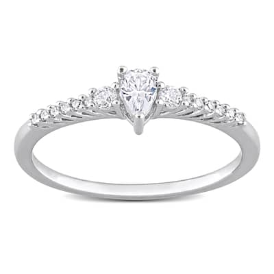 Miadora 1/10ct TDW Diamond and Created White Sapphire Solitaire Engagement Ring in Sterling Silver