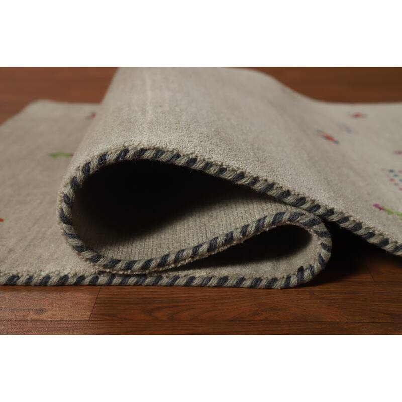 Hand Knotted Oriental 100% Wool Carpet Tribal Animal Pictorial Green Gabbeh Area Rug - 4' 10'' X 3' 0''