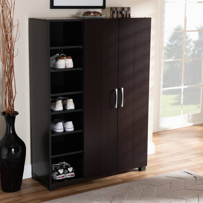 Contemporary Wenge Dark Brown Shoe Storage Cabinet