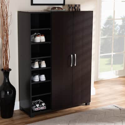 Contemporary Wenge Dark Brown Shoe Storage Cabinet