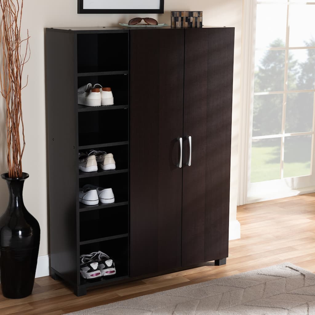 Contemporary Wenge Dark Brown Shoe Storage Cabinet