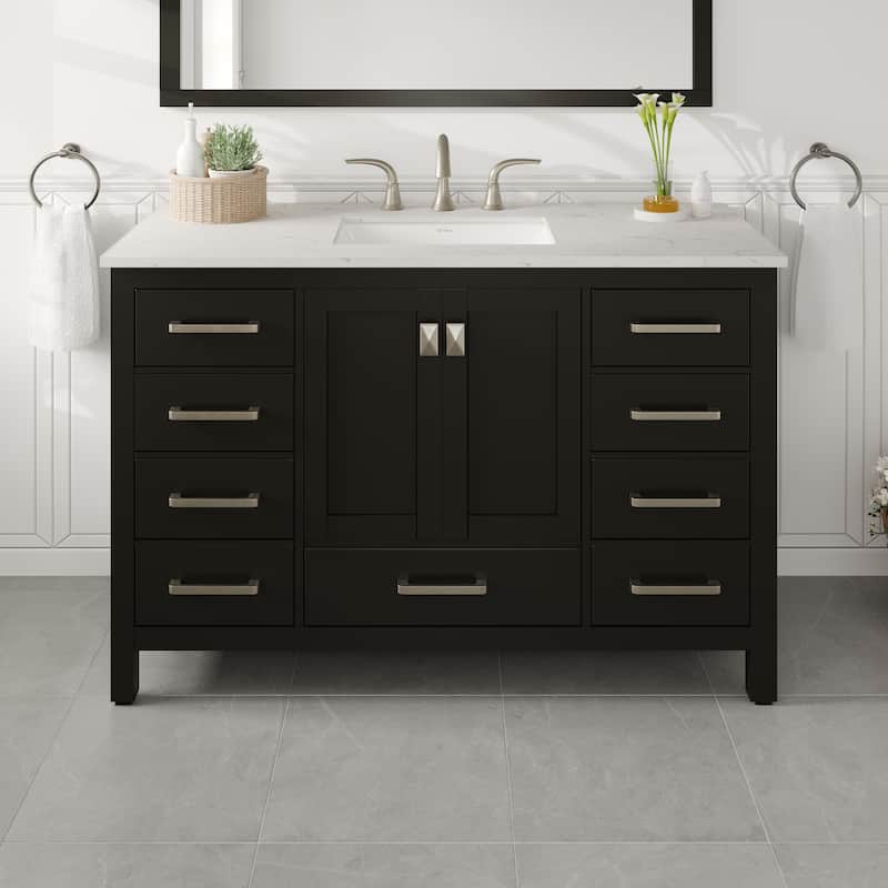 Eviva Aberdeen 48"W Bath Vanity with White Carrara Quartz Top - Espresso