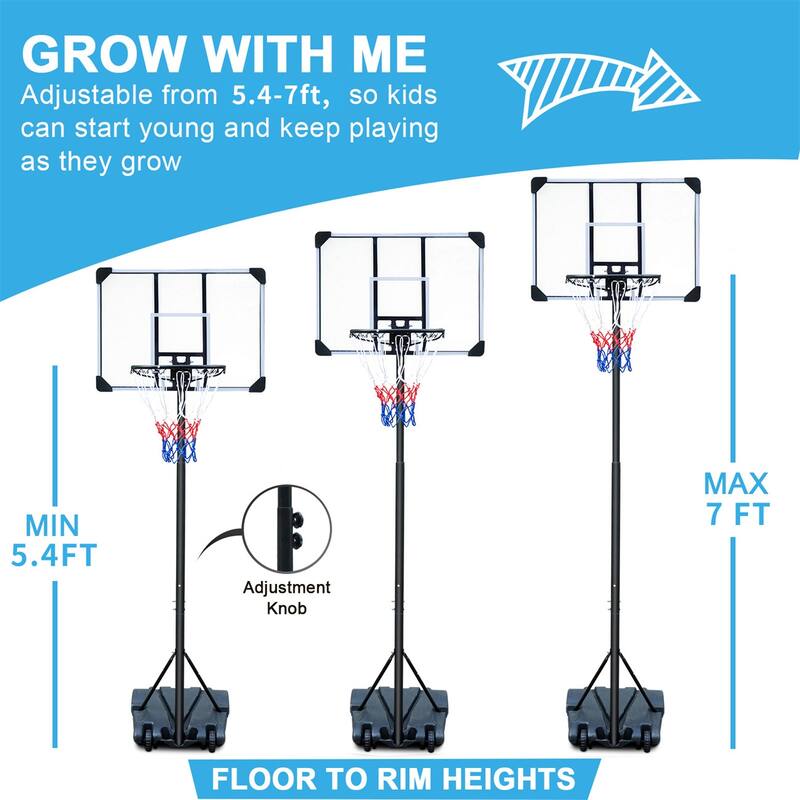 5.4ft-7ft Adjustable Height Portable Basketball Hoop Stand with Wheels