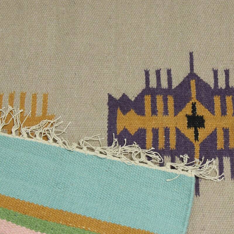 Handmade Beach Caravan Wool dhurrie rug (India) - Big