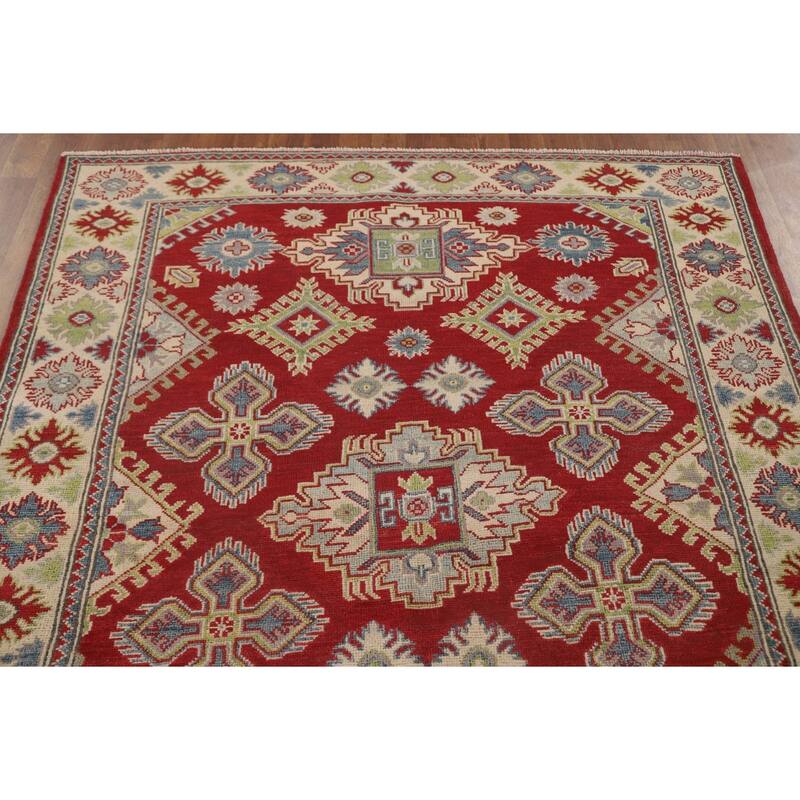 Red Kazak Area Rug Hand-Knotted Traditional Wool Carpet - 5'1" x 6'5"