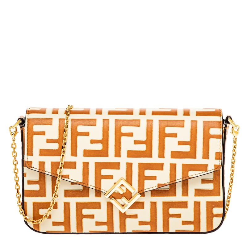 Fendi FF Diamonds Wallet on Chain in Leather - Camelia and Light Brown