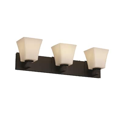 Justice Design Fusion Modular 3-light Dark Bronze Bath Bar, Opal Square Flared Shade