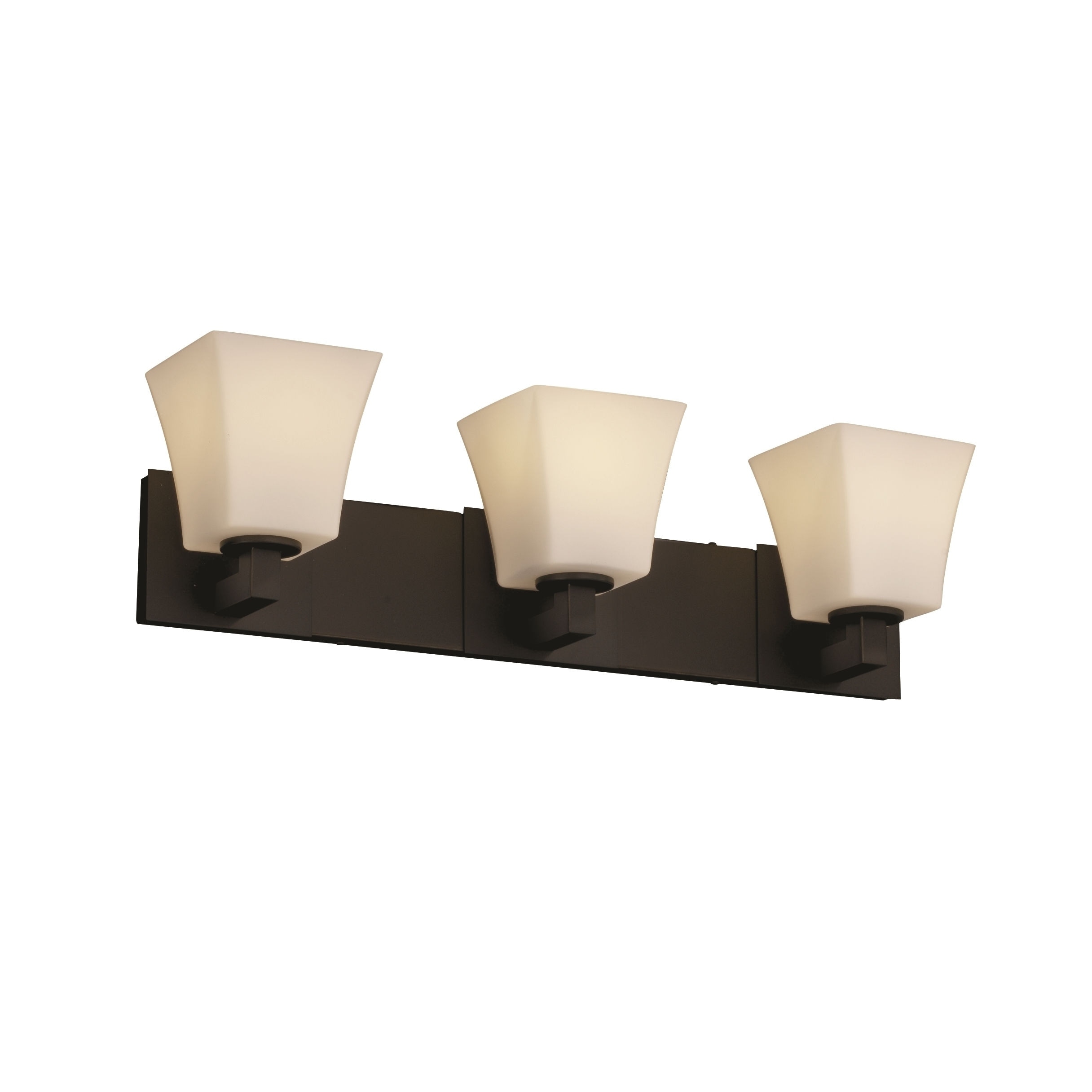 Justice Design Fusion Modular 3-light Dark Bronze Bath Bar, Opal Square Flared Shade