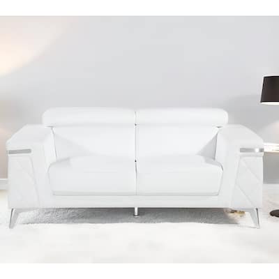 HomeRoots 70" White And Silver Metallic Top Grain Leather Loveseat