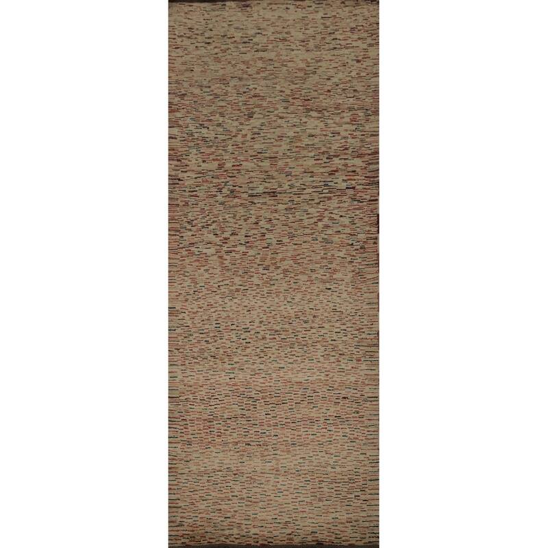 Hand Knotted Oriental 100% Wool Carpet Modern Contemporary Beige & Ivories Gabbeh Runner Rug - 9' 0'' X 2' 11''