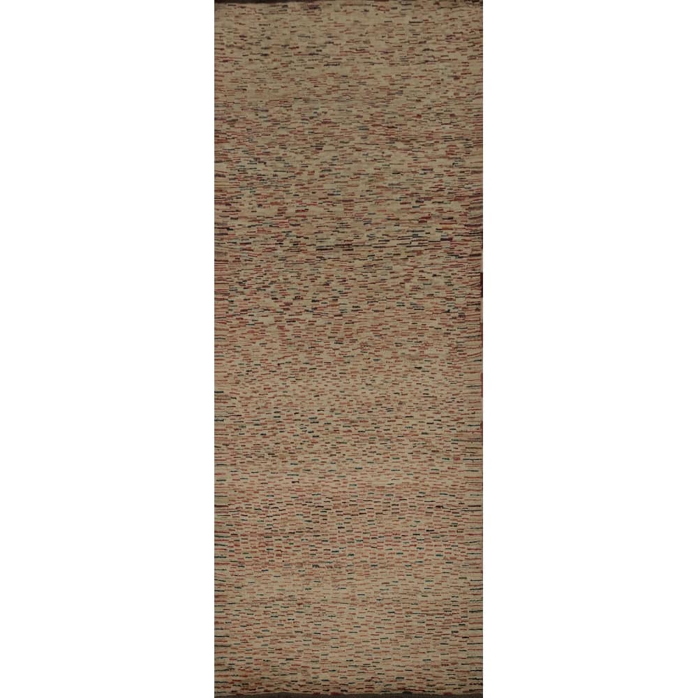 Hand Knotted Oriental 100% Wool Carpet Modern Contemporary Beige & Ivories Gabbeh Runner Rug - 9' 0'' X 2' 11''