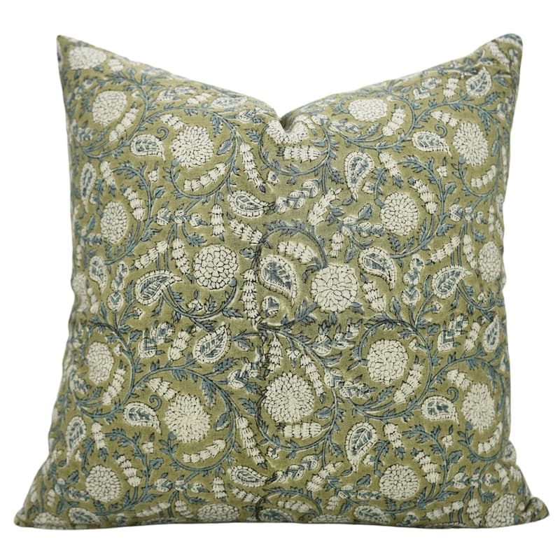 Fabdivine Handmade Dark Blue Block Print Cushion Cover Floral Linen for Living Room Sofa Chair Hotel, Home Decoration, Gopi - Gopi- Grey - 20" x 20" - Pillow Covers
