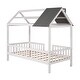 preview thumbnail 8 of 7, Grey-White Twin Size Wood House Bed With Fence