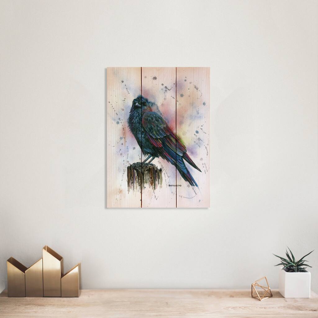 Watercolor Crow Wood Art Print