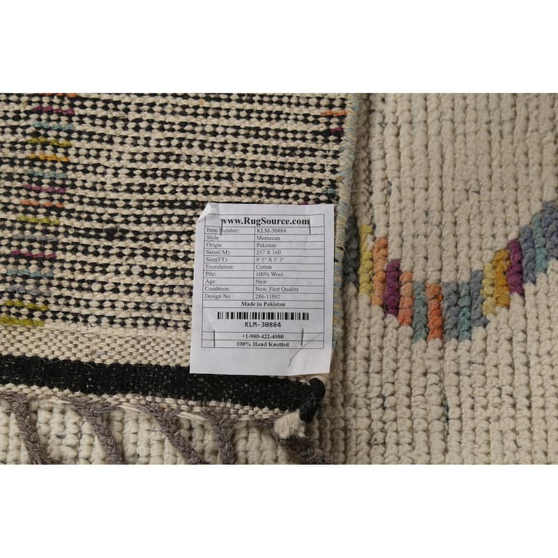Ivory Moroccan Oriental Area Rug Handmade Wool Carpet - 5'3"x 8'5"