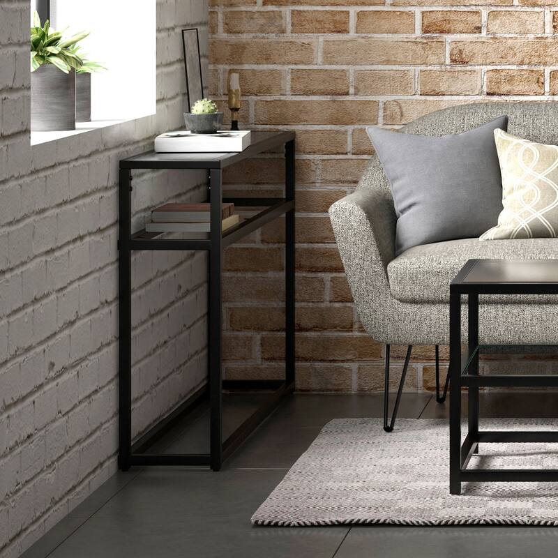 Contemporary 2 Tier Glass and Metal Console Table