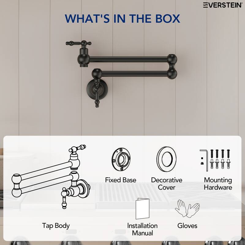 Wall Mount Swing Arm Kitchen Faucet, Traditional Folding Pot Filler Faucet Over Stove