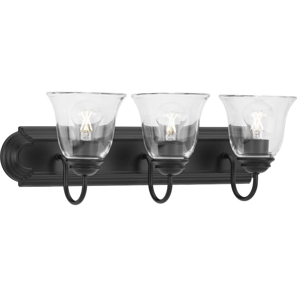 Three-Light Matte Black Transitional Bath and Vanity Light with Clear Glass for Bathroom - Medium