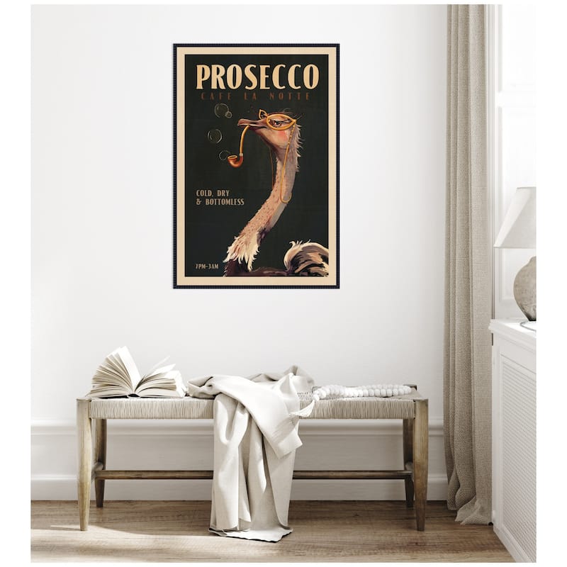Kate and Laurel WG Deco Prosecco Ostrich by The Whiskey Ginger Framed Canvas Wall Art Print