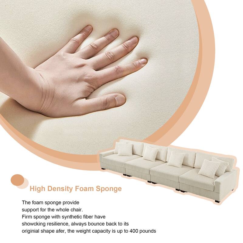 Modular Cotton Flannel Plush Sectional Sofa with Ottomans