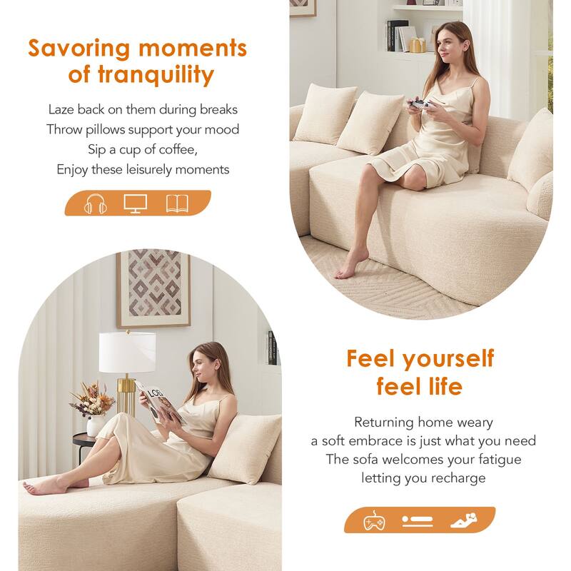 Full Compression Sponge L-Shape Sectional Sofa with Curved Chaise