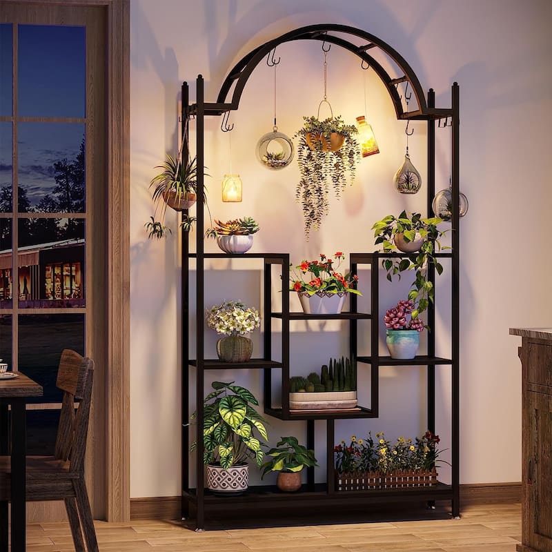 5-tier Indoor Plant Stand Metal Plant Shelf with Hanging Hooks