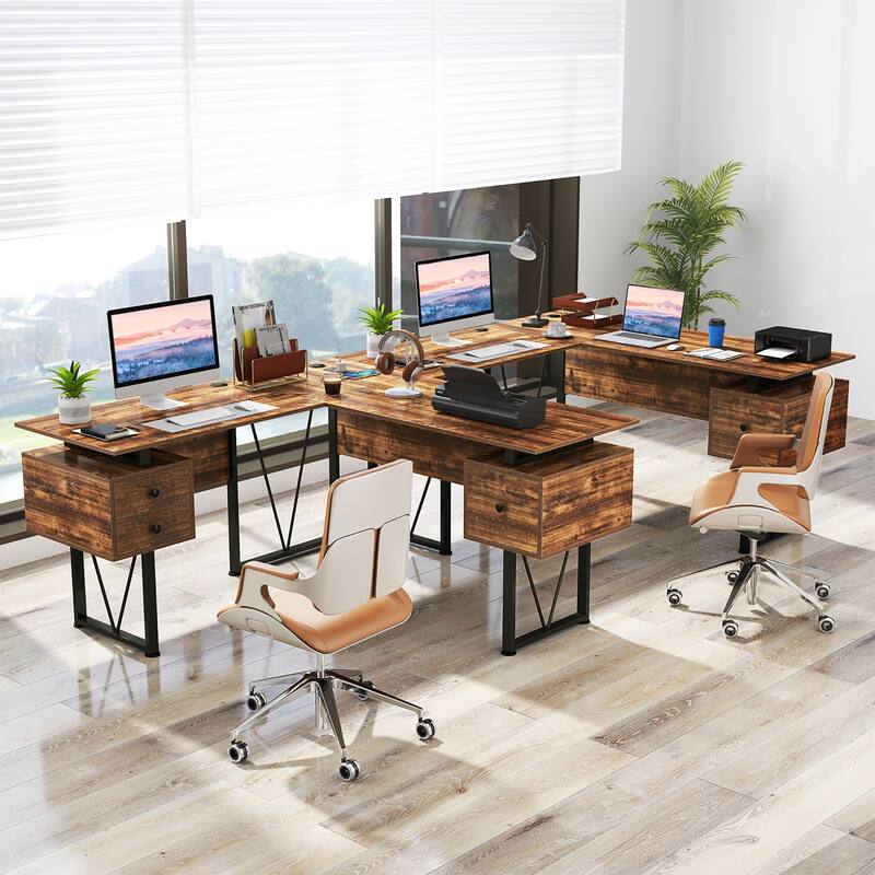 Gymax 59'' L-shaped Computer Desk w/ Charging Station Corner Desk