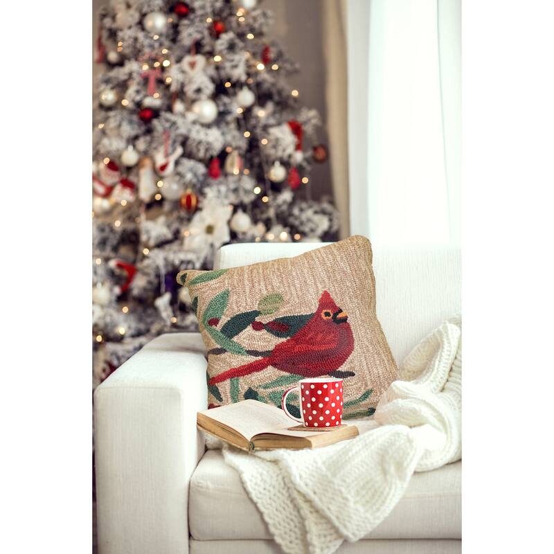 Liora Manne Frontporch Cardinal with Berries Indoor/Outdoor Pillow Natural - Natural - 18 x 18