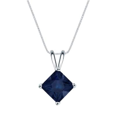 Auriya 14k Gold Princess-cut Sapphire Solitaire Necklace 1 1/2ct TW