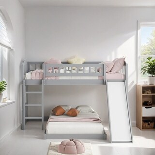 Twin Over Twin Bunk Bed Kids Bed with Slide and Ladder, Gray - Bed Bath ...