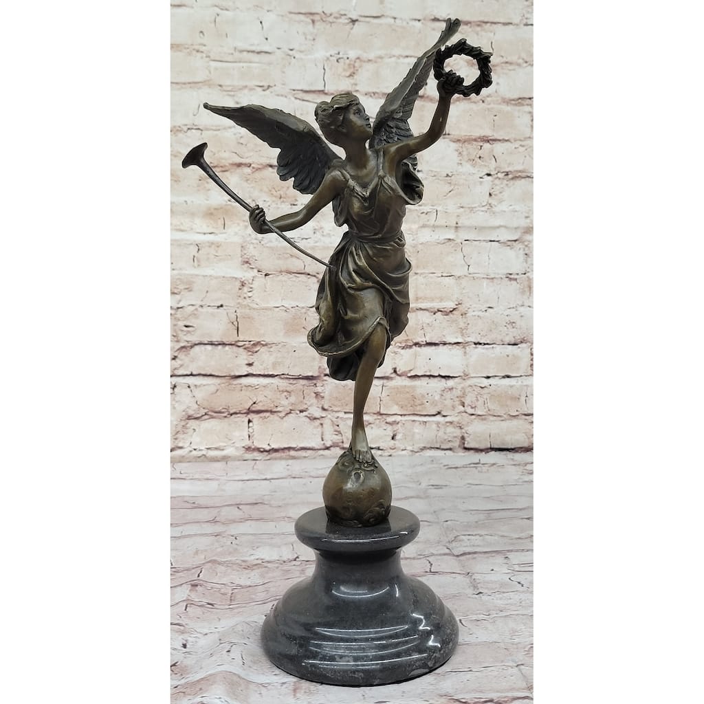 Winged Victory Athena Nike Paris Louvre 15 Inches Bronze Marble Statue Sculpture Gift