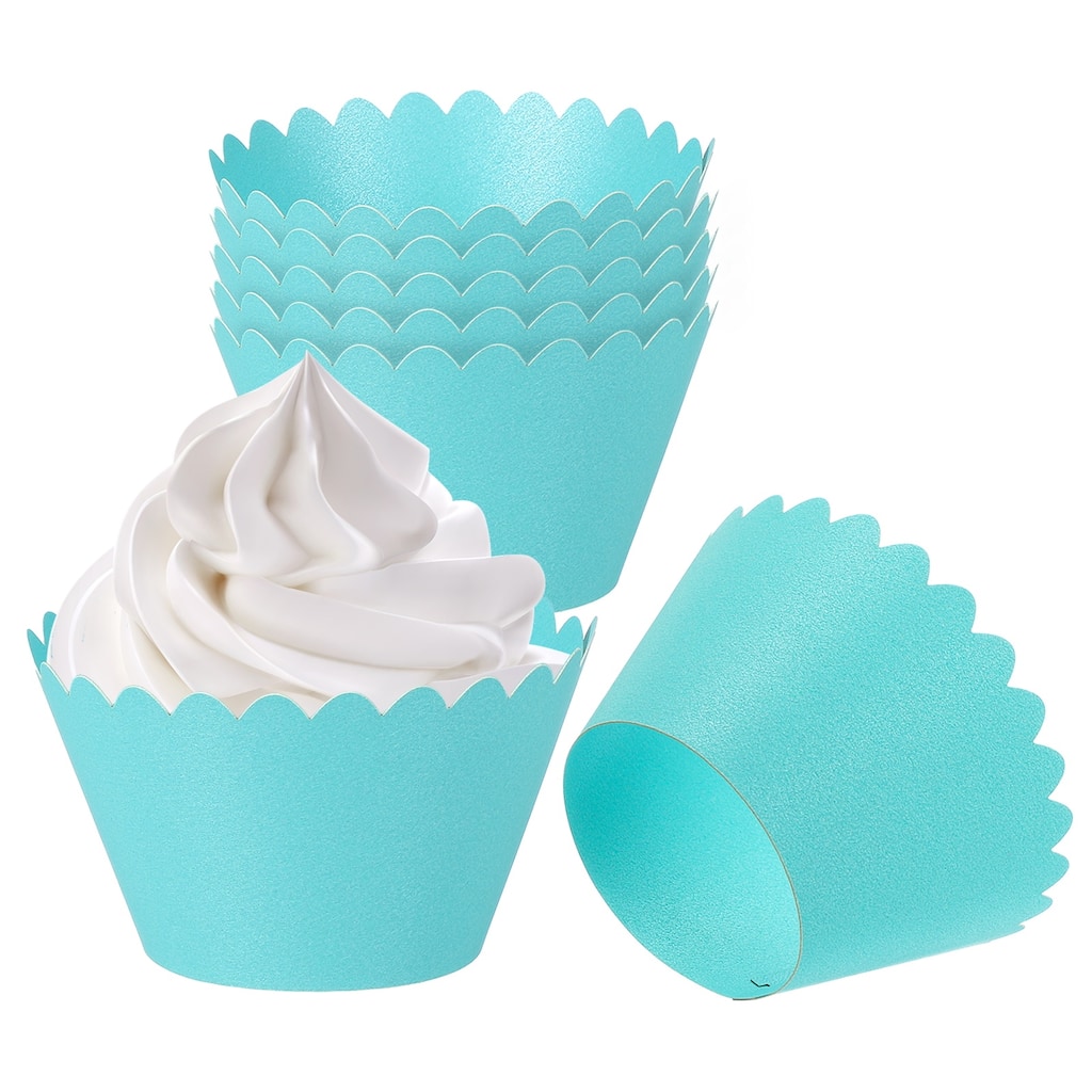 Cupcake Wrappers Paper, 50 Pack Baking Cups Standard Wave Decor, Light Green - Light Green