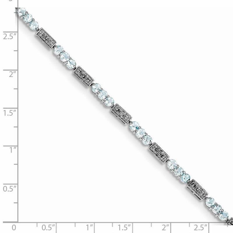 Curata 925 Sterling Silver Textured Polished Fancy Lobster Closure Aquamarine and Diamond Bracelet