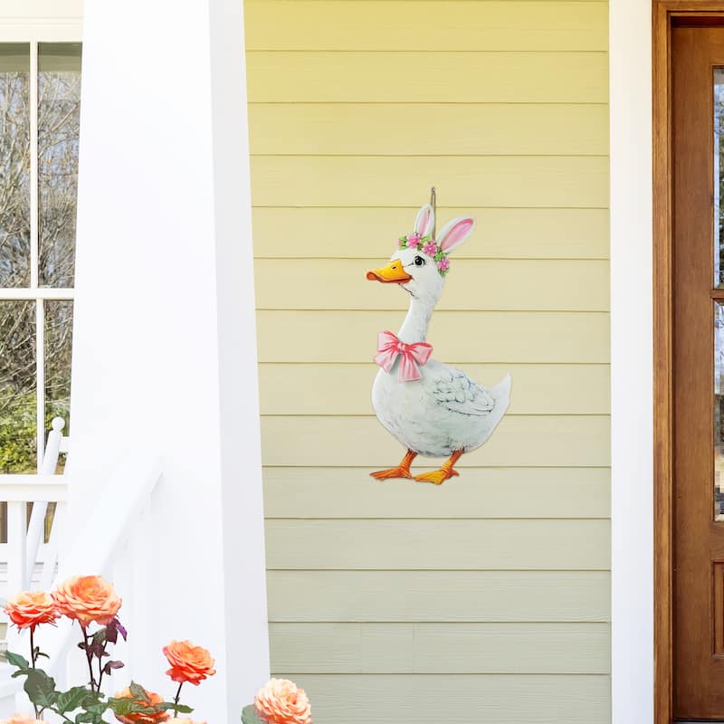 Glitzhome Set of 3 Easter Metal Duck Family Yard Stake Hanging Decor