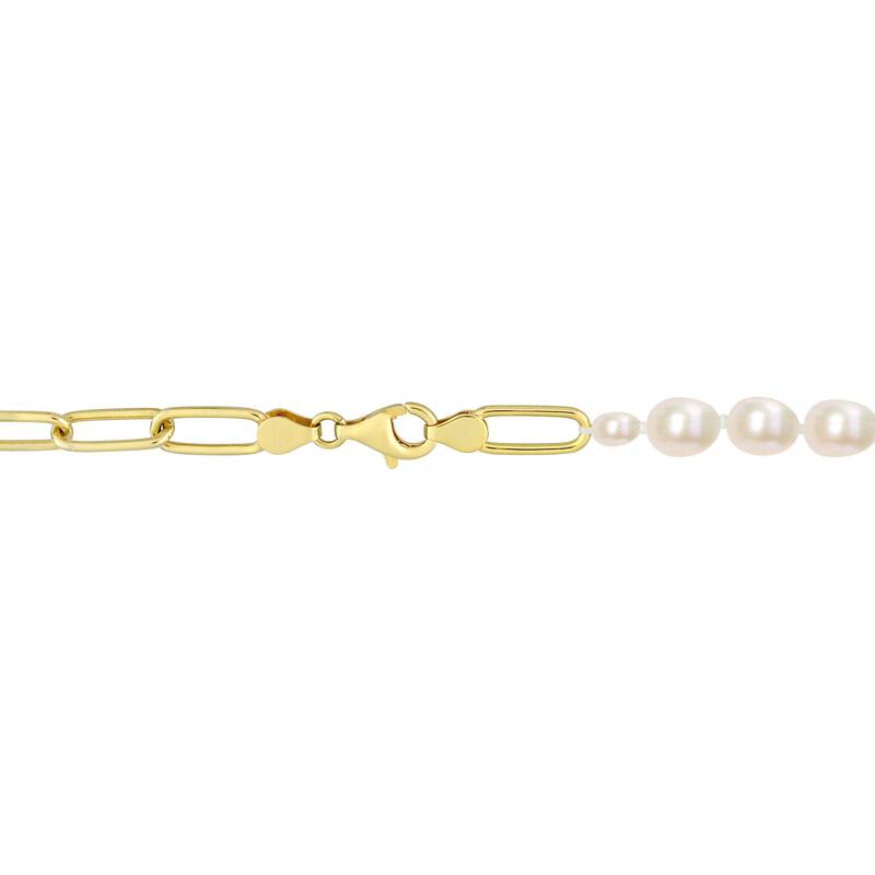 Miadora 18k Yellow Gold Plated Sterling Silver Cultured Freshwater Pearl & Oval Link Chain Necklace