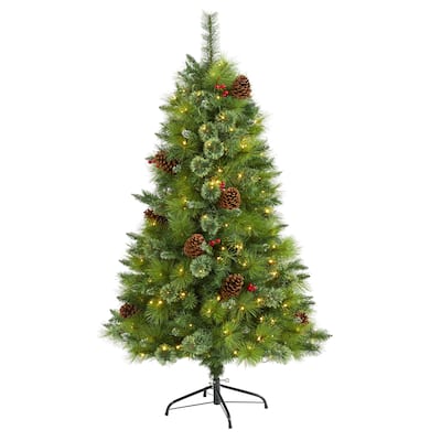 5' Montana Mixed Pine Artificial Christmas Tree with Pine Cones, Berries and 250 Clear LED Lights