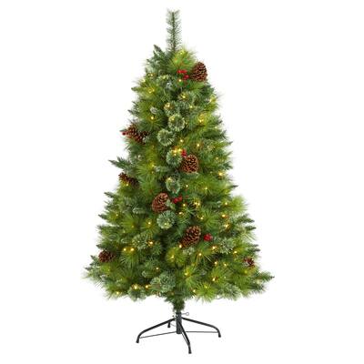 5’ Pre-Lit Montana Pinecones Berries Artificial Christmas Tree, Warm Clear LED Lights - 5 Foot