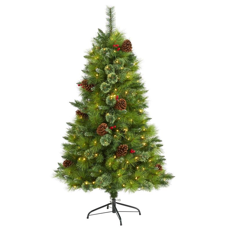 Pre-Lit Montana Pinecones Berries Artificial Christmas Tree - 5' - Warm Clear LED Lights - 5 Foot
