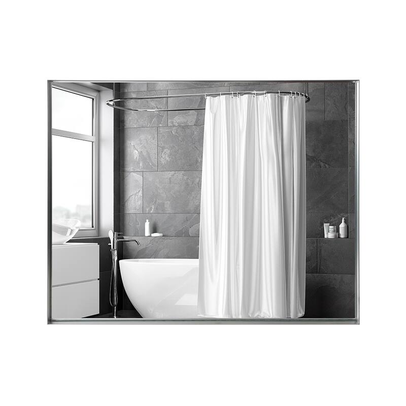 Rectangular 36"x24" Bathroom Mirror, Wall-Mounted with Glossy Brushed Metal Frame and HD Float Glass Reflection