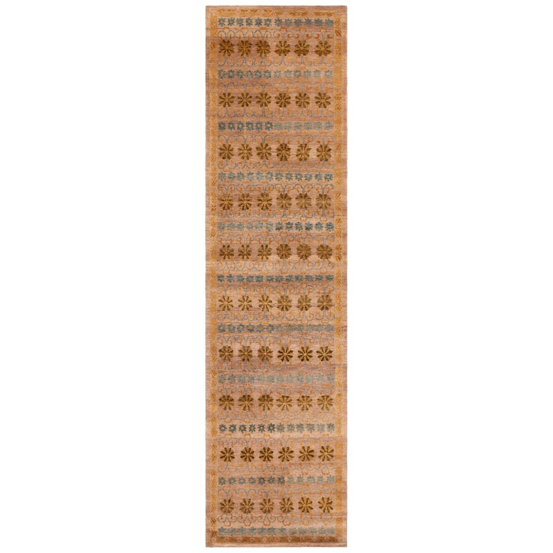 SAFAVIEH Couture Hand-knotted Massouda Zsanett Traditional Oriental Wool Rug - 2'6" x 10' Runner - Gold/Light Blue