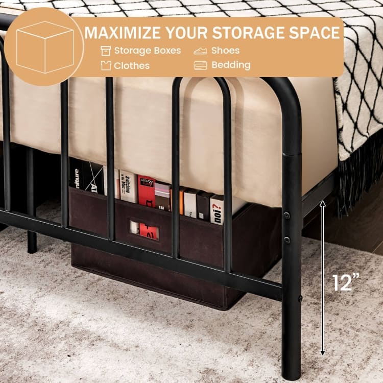 Metal Platform Bed Frame with Headboard and Footboard for Black Steel Heavy Duty with Storage Space