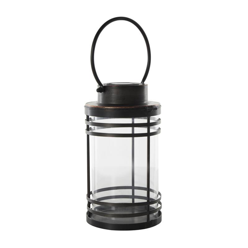 Metal Indoor Outdoor Candle Lantern with Round Circle Lines - Black - Roche River Decor