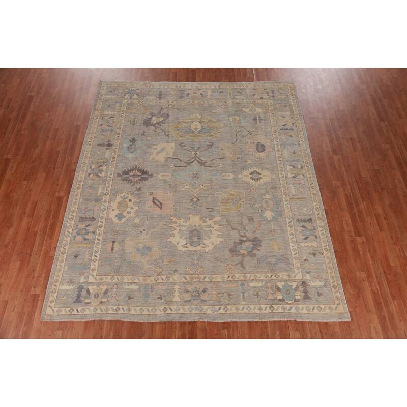 Hand Knotted Oriental 100% Wool Carpet Transitional All-Over Greys & Charcoal Oushak Area Rug - 9' 8'' X 8' 4''