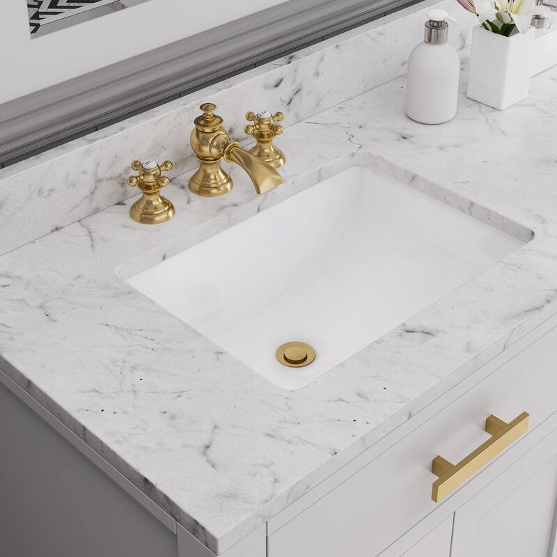 Modern Widespread Waterfall Style Deck Mount Lavatory Faucets F2-0013 With Pop-Up Drain in Gold With Metal Cross Handles