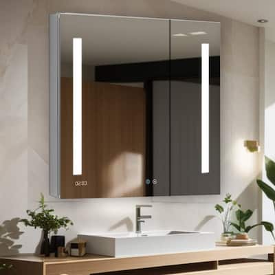 AQUADOM Signature Royale 36W LED Medicine Cabinet Defogger, 3X LED Vertically Adjustable Magnifying Mirror, Electrical Outlets